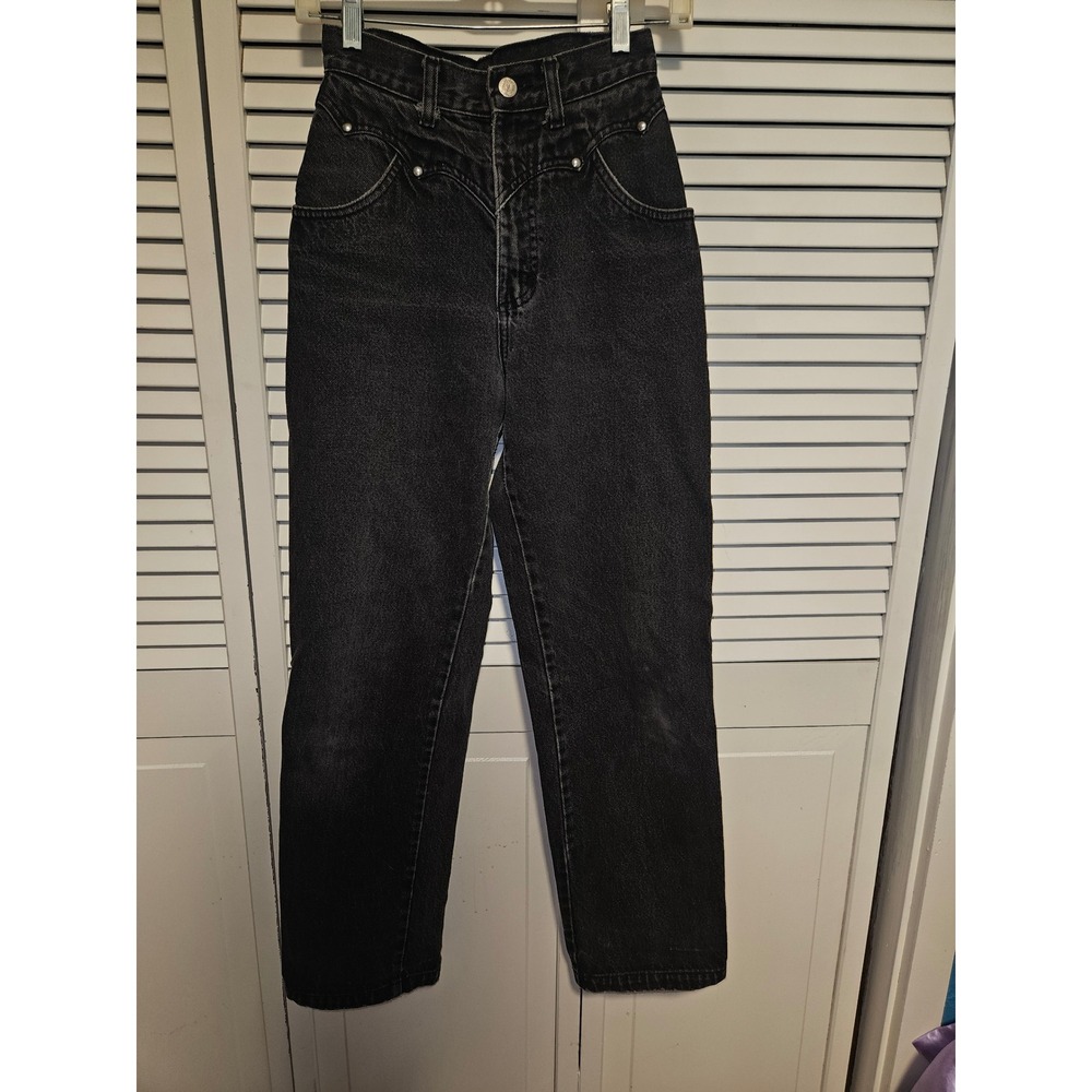Vintage Roper Black Acid Wash High Waisted Western Studded Tapered Jeans 90s 5/6 - Picture 3 of 5